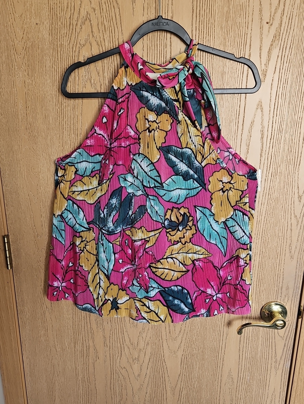 Anthropologie Pink Floral Halter Camisole with Pink Yellow & Teal Accents - Picture 2 of 9